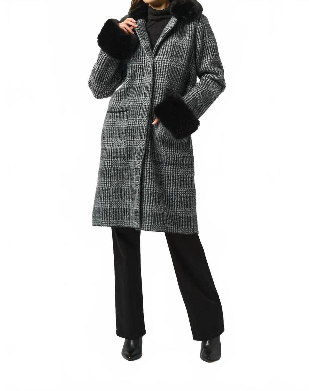 NEW JOSEPH RIBKOFF plaid coat in black/white